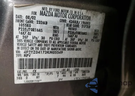 2003 Mazda Tribute Lx from USA, damaged, VIN 4F2YZ04173KM05549